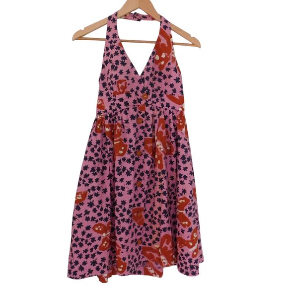 Vintage Betsey Johnson dress size 2 Halter Top Cotton Butterfly Floral Pink - Picture 1 of 8